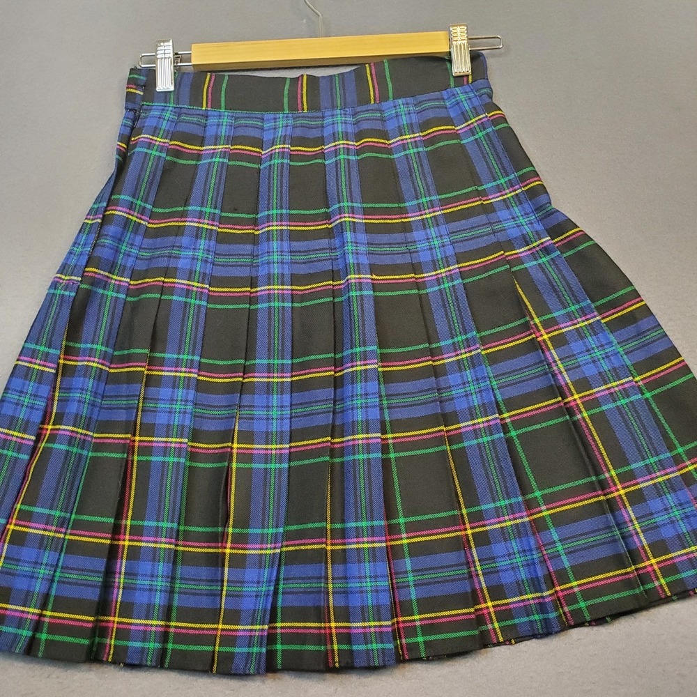 VTG Paris Sport Club Skirt Women's 4 Blue Plaid Pleated Schoolgirl Academia